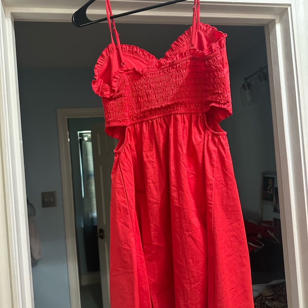 Red Ruffled Strap Dress - Picture 2 of 2